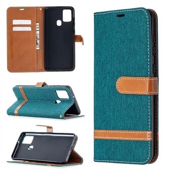 Color Splicing Jeans Cloth Surface ith Wallet Leather Cover for Samsung Galaxy A21s