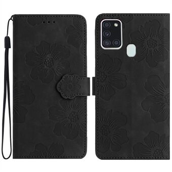 For Samsung Galaxy A21s Blomster Imprint Lær lommebokveske Sammenleggbart Stand Telefondeksel
