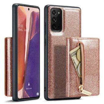DG.MING M3-serien for Samsung Galaxy Note20 5G 2-i-1 avtakbar lommebok med glidelås Glitrende magnetisk smarttelefondeksel Kickstand