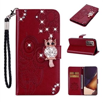 Rhinestone Decor Imprint Owl Flower Leather Wallet Stand Shell for Samsung Galaxy Note20 Ultra 5G / Galaxy Note20 Ultra