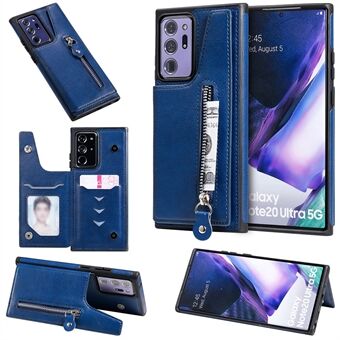Ny anti-dråpe lærbelagt telefonveske med ytre kortspor og lomme med glidelås for Samsung Galaxy Note20 Ultra / Note20 Ultra 5G
