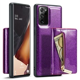 DG.MING M3-serien for Samsung Galaxy Note20 Ultra / Note20 Ultra 5G 2-i-1 glitrende PU-skinnbelagt PC+TPU Anti-fall-tilbake-deksel Kickstand Magnetisk, avtagbar lommebokdeksel med glidelås