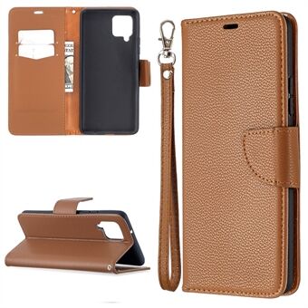 Plain Litchi Skin Stand Leather Wallet Phone Cover Shell for Samsung Galaxy A42 5G