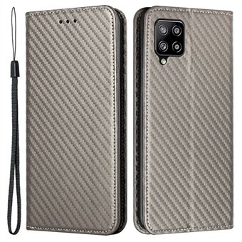 Telefondekkende håndstroppdesign Karbonfiberteksturstativ Lommebokdesign Stand lærveske for Samsung Galaxy A42 5G