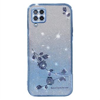 For Samsung Galaxy A42 5G / M42 5G Gradient Glitter Powder TPU-deksel Rhinestone Dekor Blomstermønster Anti-dråpe beskyttelsesveske