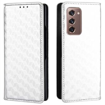 For Samsung Galaxy Z Fold2 5G Magnetisk automatisk lukkende PU-skinn fallsikker veske Rhombus Imprint Beskyttelsesdeksel med Stand