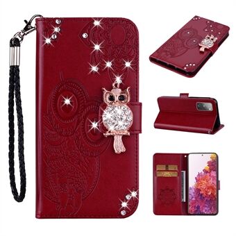 For Samsung Galaxy S20 FE/S20 Fan Edition/S20 FE 5G/S20 Fan Edition 5G/S20 Lite/S20 FE 2022 Rhinestone Decoration Imprint Owl Leather Shell Stand Telefondeksel