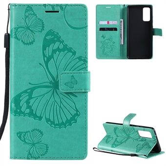 For Samsung Galaxy S20 FE/S20 Fan Edition/S20 FE 5G/S20 Fan Edition 5G/S20 Lite/S20 FE 2022 KT Imprinting Flower Series-2 Butterfly Pattern Imprinting Leather Wallet Phone Cover Case