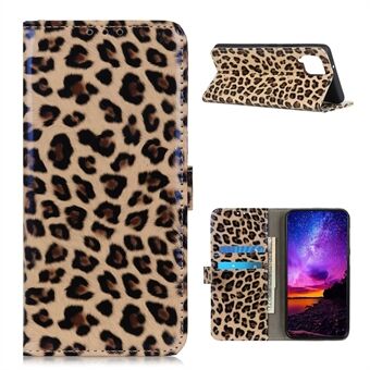Leopardmønster Glanset lommebok Stand Smartphone-deksel til Samsung Galaxy A12