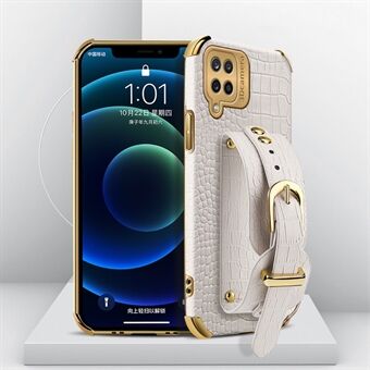 Håndleddsstøtte Kickstand Design 6D Krokodille Tekstur Galvanisert PU Skinnbelagt TPU Telefonveske til Samsung Galaxy A12