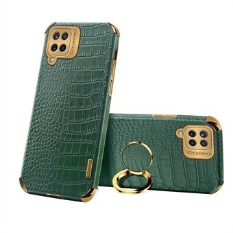Galvanisering Crocodile Texture PU Leather Design Presis cutout TPU Phone Cover med Ring Holder til Samsung Galaxy A12