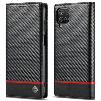 Stand Carbon Fiber Texture Stripe Design Lommebokstativ Lær Telefonveske for Samsung Galaxy A12 5G