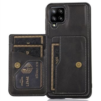[Innebygd magnetisk metallplate] Beskyttende kortholdere PU-skinn PC TPU Hybrid telefonveske med støtte for Samsung Galaxy A12