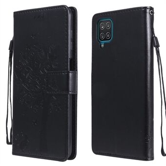 Cat and Tree Imprinting Classic skinnbelagt TPU-deksel med Stand og lommebok for Samsung Galaxy A12