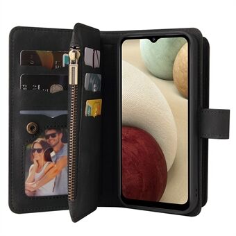 Flere kortspor Telefonbeskyttende skall med glidelåslomme Skin-touch Feel Leather Stand Lommebokveske for Samsung Galaxy A12