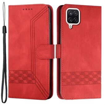 YX 0010 påtrykt Rhombus and Lines Flip Phone Case Skin-touch Feel Lær telefondeksel for Samsung Galaxy A12
