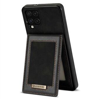 N.BEKUS For Samsung Galaxy A12 Fallsikkert telefondeksel Shell Kickstand RFID-blokkerende vertikal kortholder PU-skinn+TPU-telefonbakdeksel
