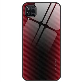 Anti Scratch for Samsung Galaxy A12 Carbon Fiber Texture Design Myk TPU- Edge + bakdeksel av herdet glass