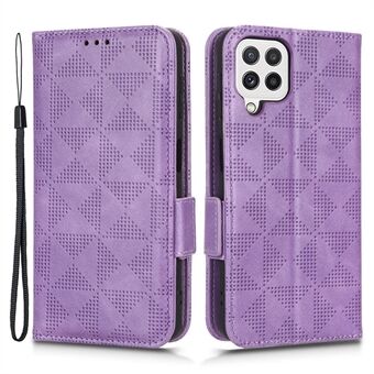 For Samsung Galaxy A12 / M12 PU Stand lommebokveske med påtrykt trekantmønster Allround beskyttelse telefondeksel