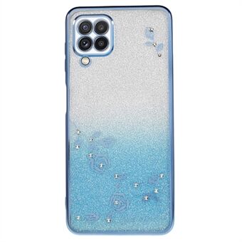 For Samsung Galaxy A12 Gradient Glitter Deksel Blomstermønster Rhinestone TPU telefondeksel