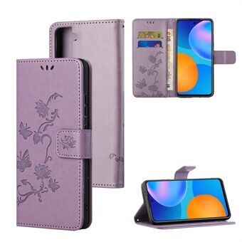 Imprint Butterfly Flowers Lærskall til Samsung Galaxy S21 5G/S21 4G Lommebok telefonveske