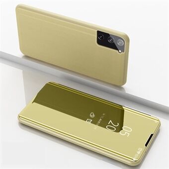 Elektroplettering Speil Overflate Stand Skinn Mobiltelefonveske til Samsung Galaxy S21 5G