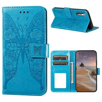 Skinn lommebok Stand Case Roses sommerfugl mønster Imprinting for Samsung Galaxy S21 5G