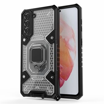 Kickstand Design PC + TPU Hybrid Phone Case Cover Shell Innebygd magnetisk holder for Samsung Galaxy S21 5G