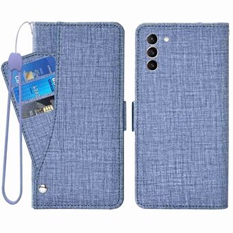 For Samsung Galaxy S21 4G / 5G Jean Cloth Texture PU Leather Folio Flip Case Stand Lommebok telefondeksel med roterende kortspor