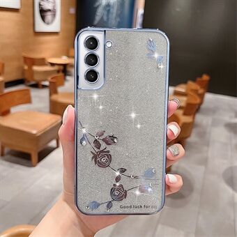 Glitter-smarttelefondeksel for Samsung Galaxy S21 5G, galvanisering av rhinestone-design Blomstermønsterdekor Drop-sikker TPU-telefonbakdeksel