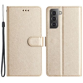 For Samsung Galaxy S21 5G / 4G Slim-Fit PU lær Stand deksel Håndstropp Silk Texture Flip Case Lommebok