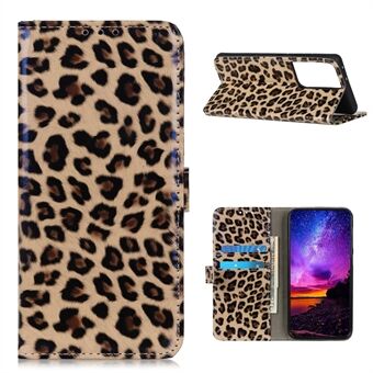 Leopardmønster Lærskal til Samsung Galaxy S21 Ultra 5G Lommebok-deksel