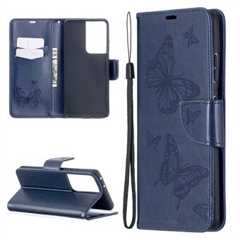 Imprint Butterflies Pattern Wallet Stand Leather Cover for Samsung Galaxy S21 Ultra 5G
