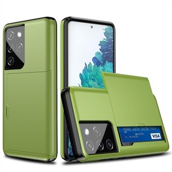 Slide Card Holder PC + TPU Hybrid Back Smartphone-deksel til Samsung Galaxy S21 Ultra 5G