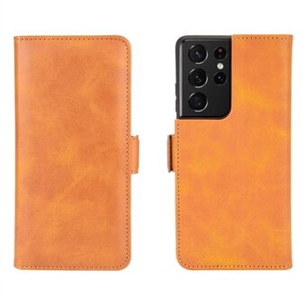 Dual Magnetic Clasp Leather Folio Flip Phone Cover Lærveske til Samsung Galaxy S21 Ultra 5G