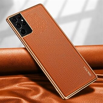 SULADA PC + TPU Litchi Texture PU Lærbelagt telefondeksel til Samsung Galaxy S21 Ultra 5G