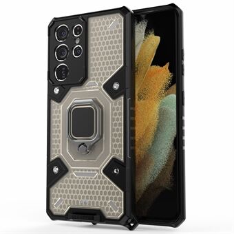 Kickstand Design PC + TPU Hybrid Phone Deksel Shell Innebygd magnetisk holder for Samsung Galaxy S21 Ultra 5G