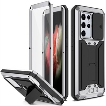 R-JUST Kickstand Støtsikkert metalldeksel for hele kroppen med innebygd skjermbeskytter og skyvekameralinsedeksel for Samsung Galaxy S21 Ultra 5G