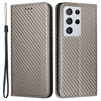 Karbonfibertekstur Sammenleggbart Stand Støtsikkert lommebokveske i skinn med automatisk lukkemagnet for Samsung Galaxy S21 Ultra 5G