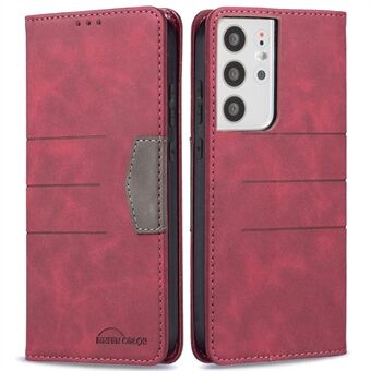 BINFEN COLOR Folio Flip Leather Phone Shell Autoabsorbert magnetisk lukket lærtelefonbeskyttelsesdeksel for Samsung Galaxy S21 Ultra 5G