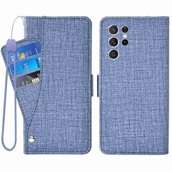 For Samsung Galaxy S21 Ultra 5G Stand lommebok Jean Cloth Texture PU-skinnveske Roterende kortspor Anti-slipp telefondeksel