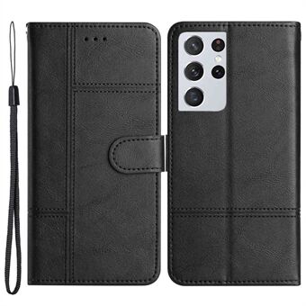 Cowhide Texture Phone Case for Samsung Galaxy S21 Ultra 5G, sylinje lommebok Business Style PU-skinn sammenleggbar Stand Flip Cover