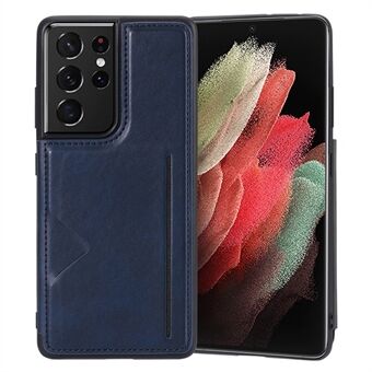 HANMAN Mika Series Mobiltelefonveske for Samsung Galaxy S21 Ultra 5G, magnetiske kortspor PU-skinnbelagt TPU-deksel