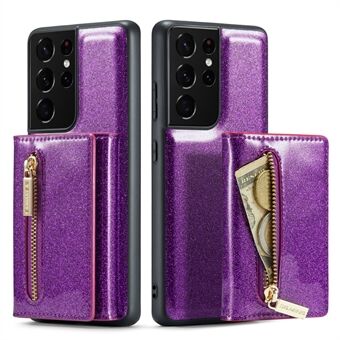 DG.MING M3-serien for Samsung Galaxy S21 Ultra 5G glitter glitrende magnetisk avtagbart lommedeksel med glidelås Stativ PU-skinnbelagt PC+TPU-beskyttende telefonveske