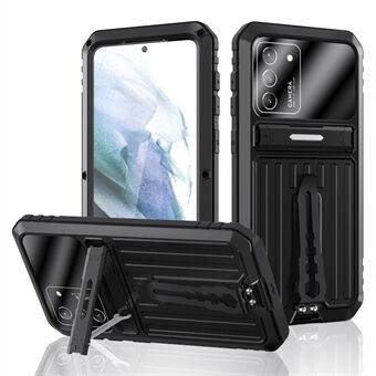 Anti-Fall Full Protection TPU + Metal Hybrid Case Kickstand Shell med herdet glass film og stropp for Samsung Galaxy S21 + 5G