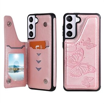 Butterfly-påtrykt kortspordesign PU-skinnbelagt TPU-deksel Kickstand telefondeksel for Samsung Galaxy S21 + 5G