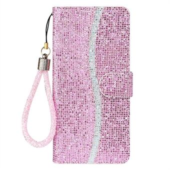 Glittery Powder Splicing Wallet Leather Cover Stand Cover med stropp til Samsung Galaxy A32 5G