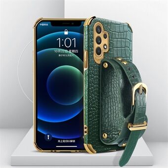 Armbåndsdesign 6D galvanisert krokodille tekstur PU lærbelagt TPU telefon bakdeksel til Samsung Galaxy A32 5G