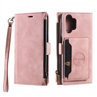 Multifunksjons lommebok med glidelås Cash Pocket Lær Kickstand-veske med håndleddsstropp for Samsung Galaxy A32 5G / M32 5G