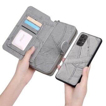 Stand 004-serien PU-skinn lommebokveske med glidelås. Avtakbar myntlommestativ Flip-deksel med stropp for Samsung Galaxy A32 5G